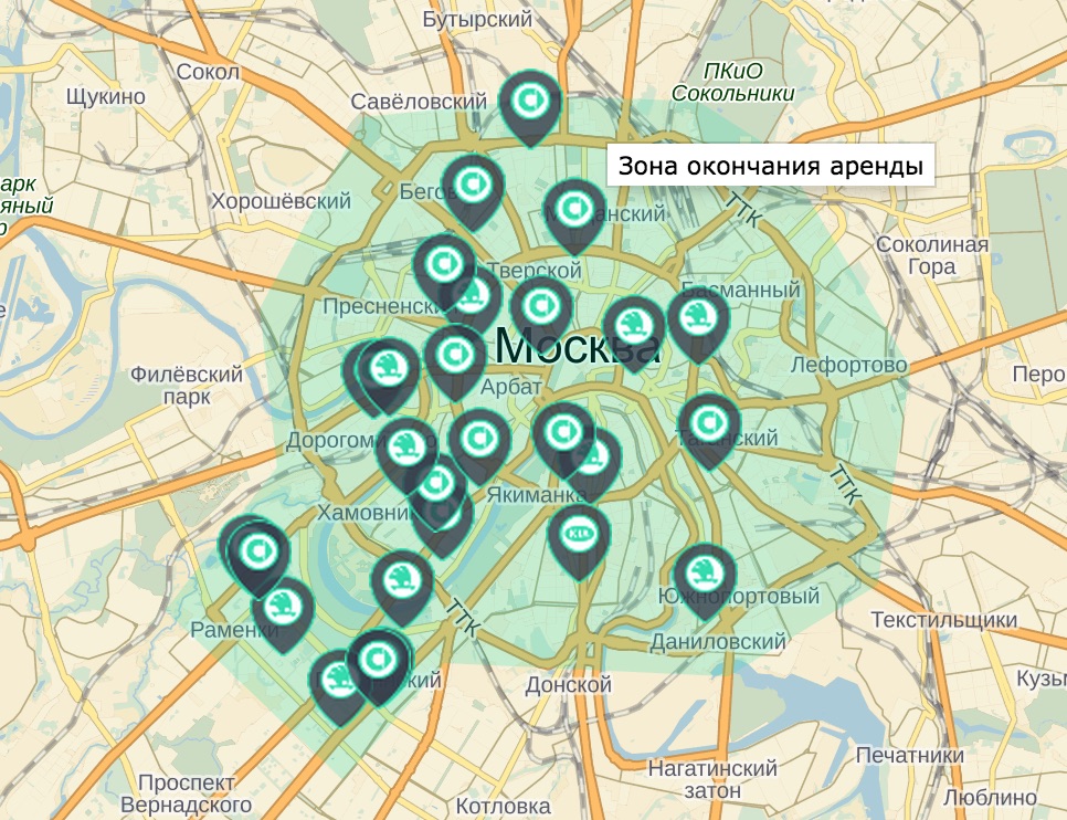 Делимобиль карта зона завершения аренды московская область